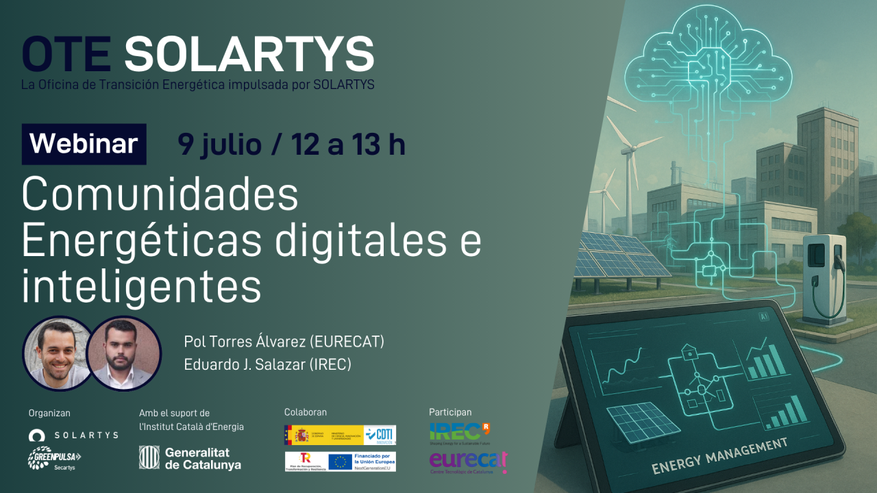 OTE Solartys webinar announcement for Digital and Intelligent Energy Communities with Pol Torres Álvarez and Eduardo J. Salazar